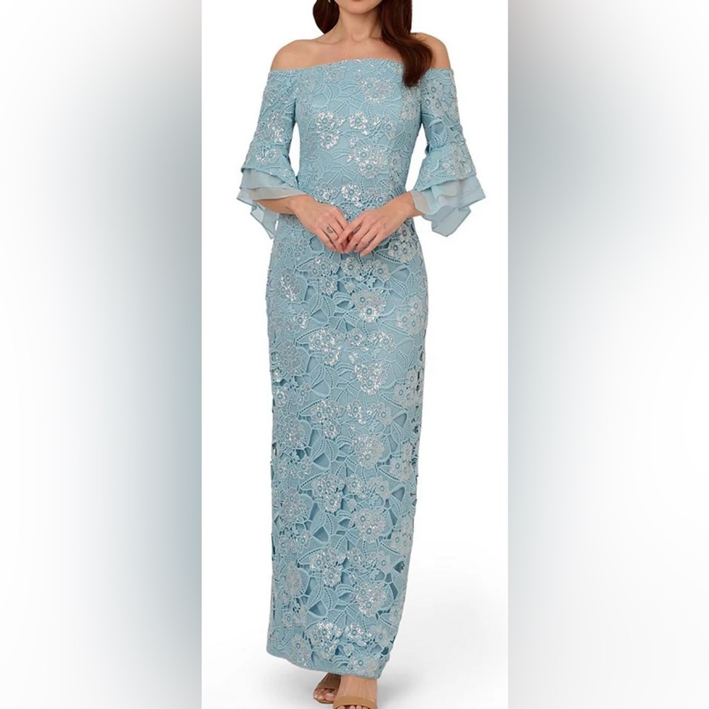 Elegant Blue Lace Off-Shoulder Dress